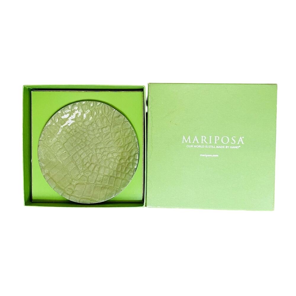 New Mariposa Croc Green Wine Plate 5" Aluminum Coaster NIB #4727G